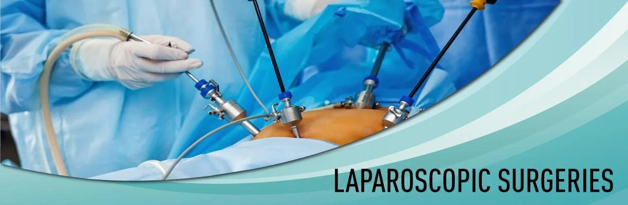 Surgeon performing laparoscopic surgery using minimally invasive instruments